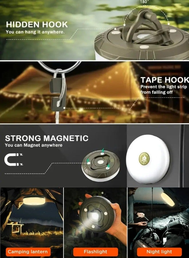 QLIGHT Camping String Lights, 4 in 1 Outdoor Camping Lantern with 8 Lighting Modes(32.8Ft), Quick 30s Recovery, Waterproof, Type-C Fast Charging, Portable Camping Lights for Camping/Yard/Hiking - Image 4